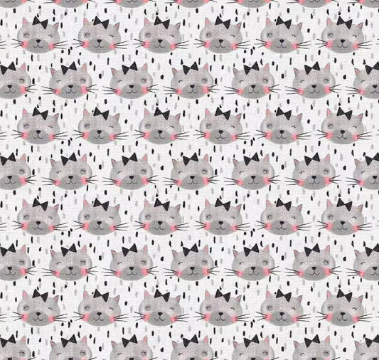 Fabric Editions White Kitten Faces Cotton Fabric- 100% Cotton - Continuous cuts