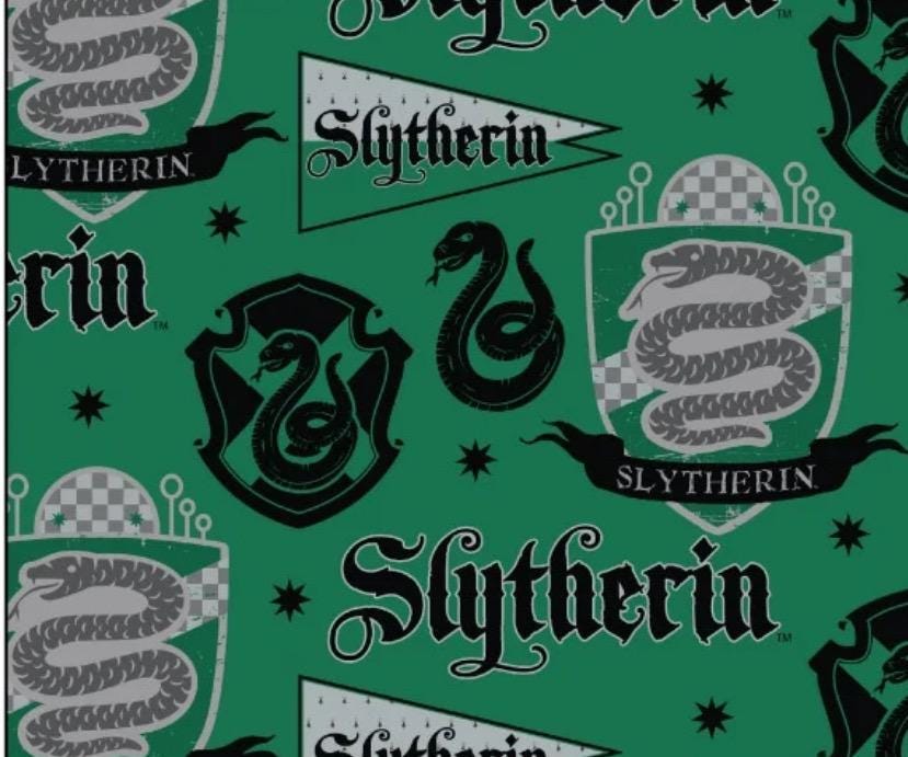 Harry Potter Slytherin cotton fabric- 100% Cotton- fat quarters Licensed Fabric