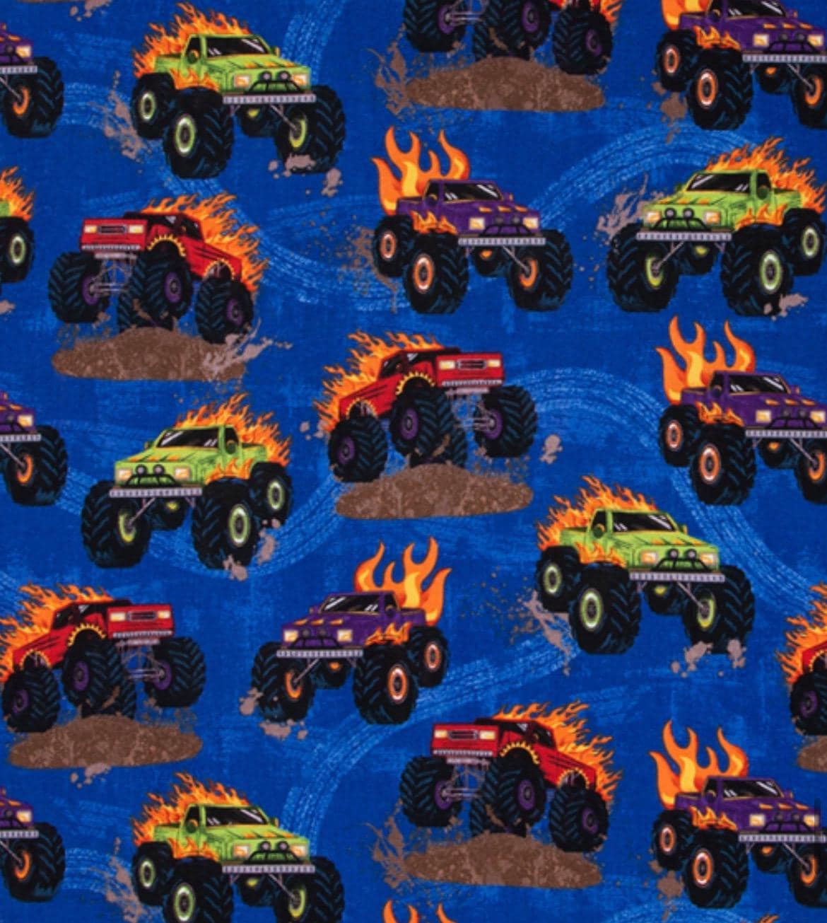 Monster Trucks Fabric 100% Cotton  Continuous Cuts Planes, Trains, Trucks