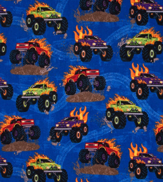 Monster Trucks Fabric 100% Cotton  Continuous Cuts Planes, Trains, Trucks