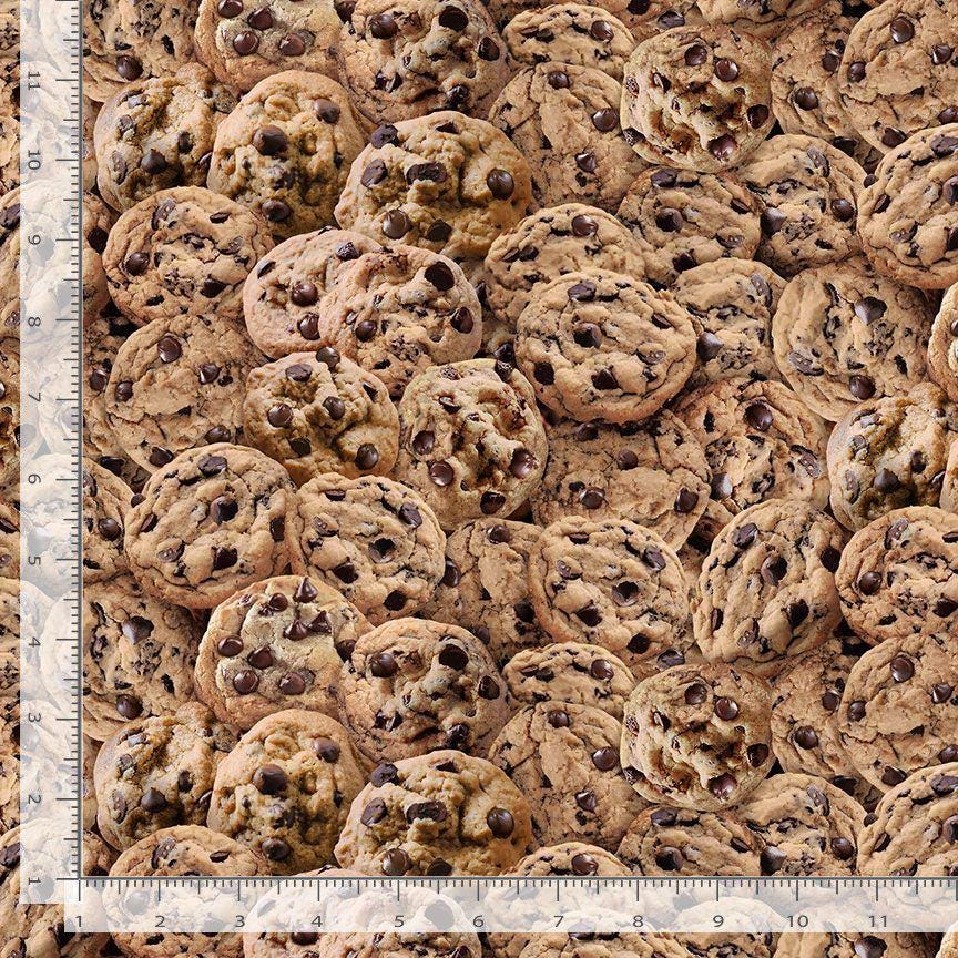 Chocolate Chip Cookies Novelty Cotton Fabric - 100% Cotton- by the yard - continuous cuts! TT-Food CD3333 Brown - Chocolate Chip Cookies