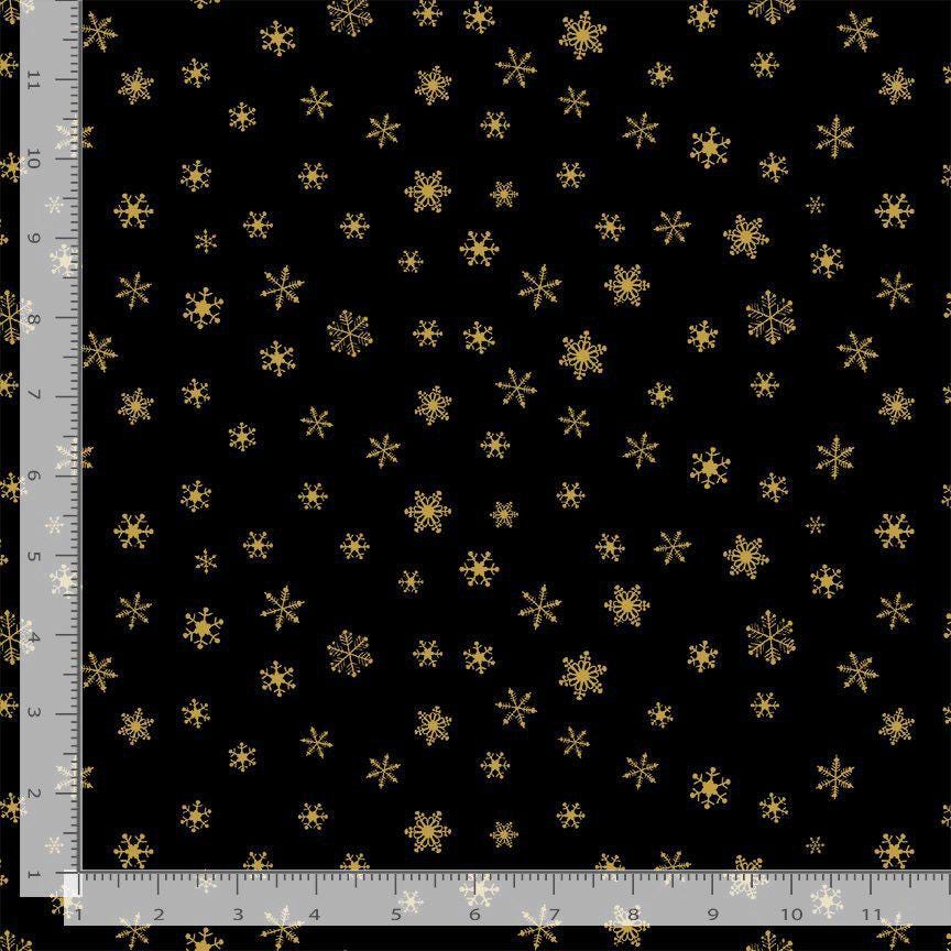 Holiday Snowflakes with Metallic Accent 100% Cotton Fabric- continuous cuts TT-Ice CM3467 Black - Metallic Snowflakes
