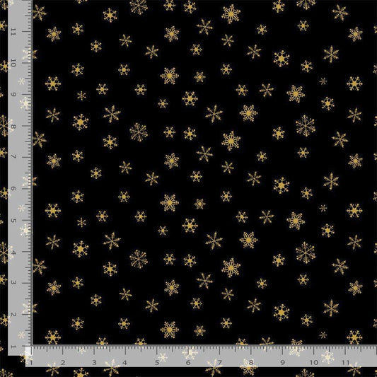 Holiday Snowflakes with Metallic Accent 100% Cotton Fabric- continuous cuts TT-Ice CM3467 Black - Metallic Snowflakes