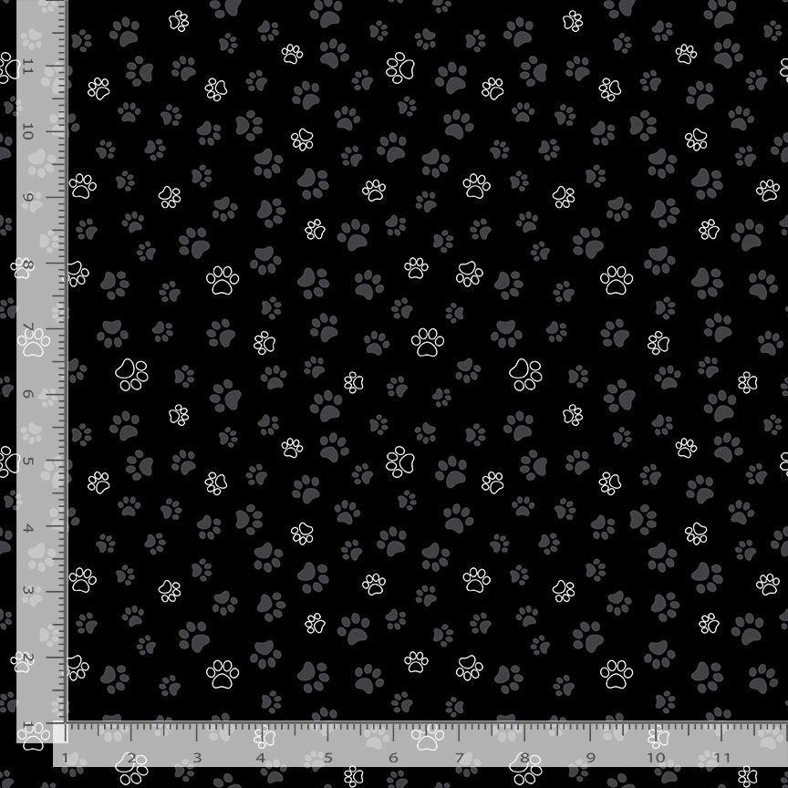 Paw Prints on Black Cotton fabric - Fat Quarters 100% Cotton - Continuous Cuts TT-Cat CD2574 Black - Cat Paws