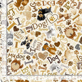 Tossed Dogs and Words Cotton Fabric- 100% Cotton- Continuous Cuts TT-Dog CD3317 Cream - Tossed Dogs & Words