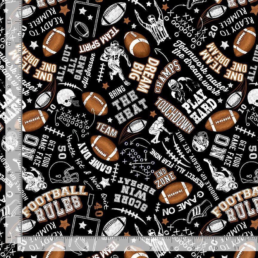 Football Rules Timeless Treasures 100% Cotton Fabric - TT-Gail CD3717 Black - Football Rules