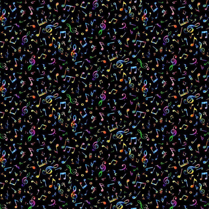 Tiny Music Notes Cotton Fabric- Timeless Treasures- 100% Cotton -TT-Music CD3676 Black - Tiny Music Notes