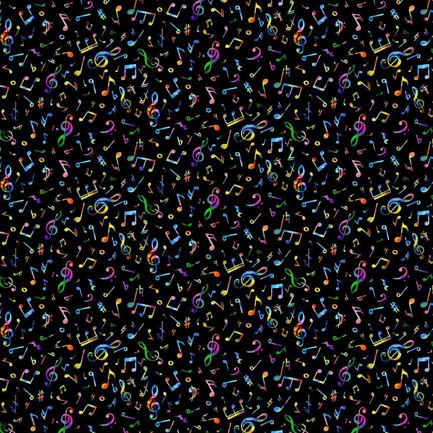 Tiny Music Notes Cotton Fabric- Timeless Treasures- 100% Cotton -TT-Music CD3676 Black - Tiny Music Notes