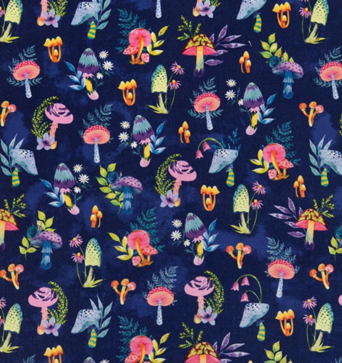 Colorful Mushrooms cotton fabric  100% Cotton - Fabric - cut to size