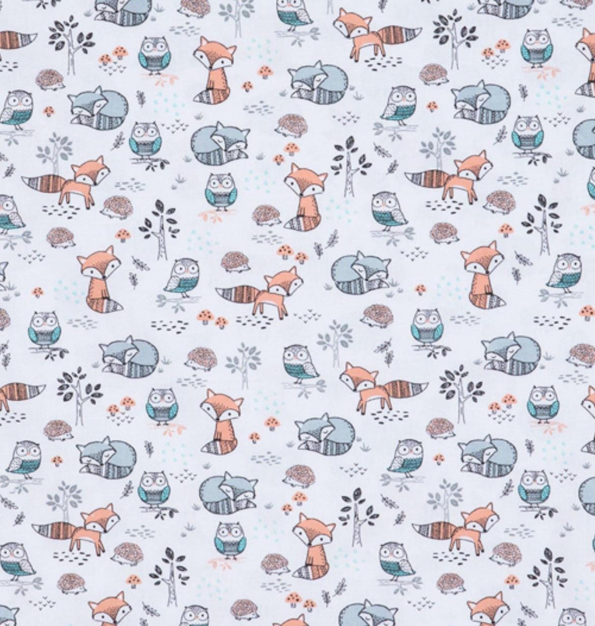 Charming Woodland Animals Cotton fabric- - 100% Cotton - Continuous cuts-