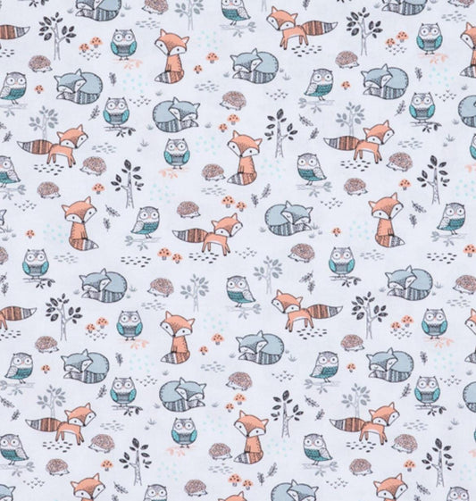 Charming Woodland Animals Cotton fabric- - 100% Cotton - Continuous cuts-