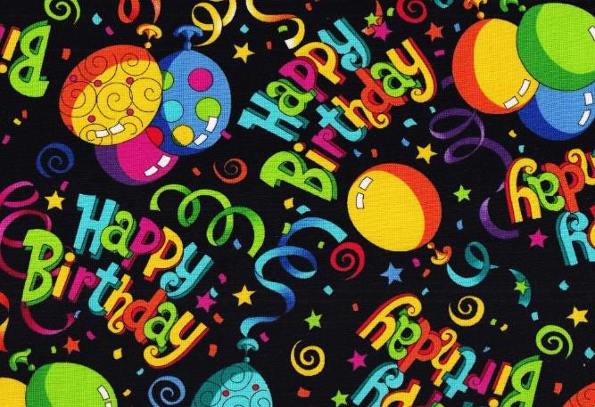 Hi Fashion Fabrics Birthday Party Cotton Fabric - Black-party -fabric100% Cotton - Happy Birthday