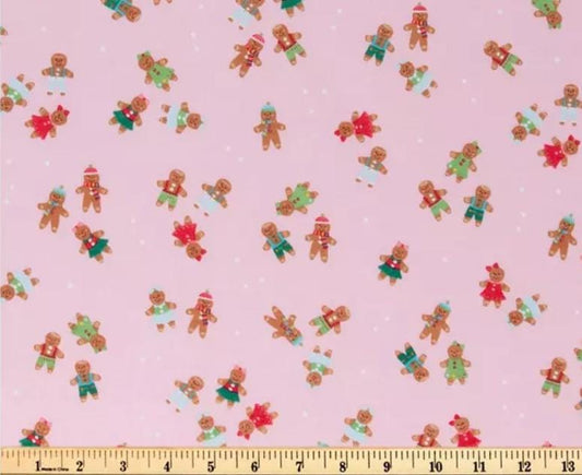 Pink Gingerbread Cookies Cotton fabric - Christmas - holiday- continuous cuts