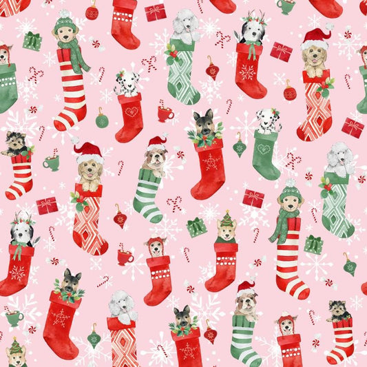 Santa Paws Stockings Pets Christmas Fabric - 100% Cotton-CLTY4431-42 Clothworks