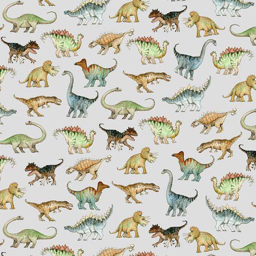 Flannel- Dino Flannel fabric-continuous cuts! AE-Comfy Flannel Print N-1016-90 Gray - Dinosaurs