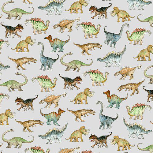 Flannel- Dino Flannel fabric-continuous cuts! AE-Comfy Flannel Print N-1016-90 Gray - Dinosaurs