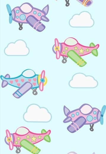 Airplane Fabric - 100% Cotton - Sky - Plane - Flight - Girl - Clouds - Pink - Purple - Aqua