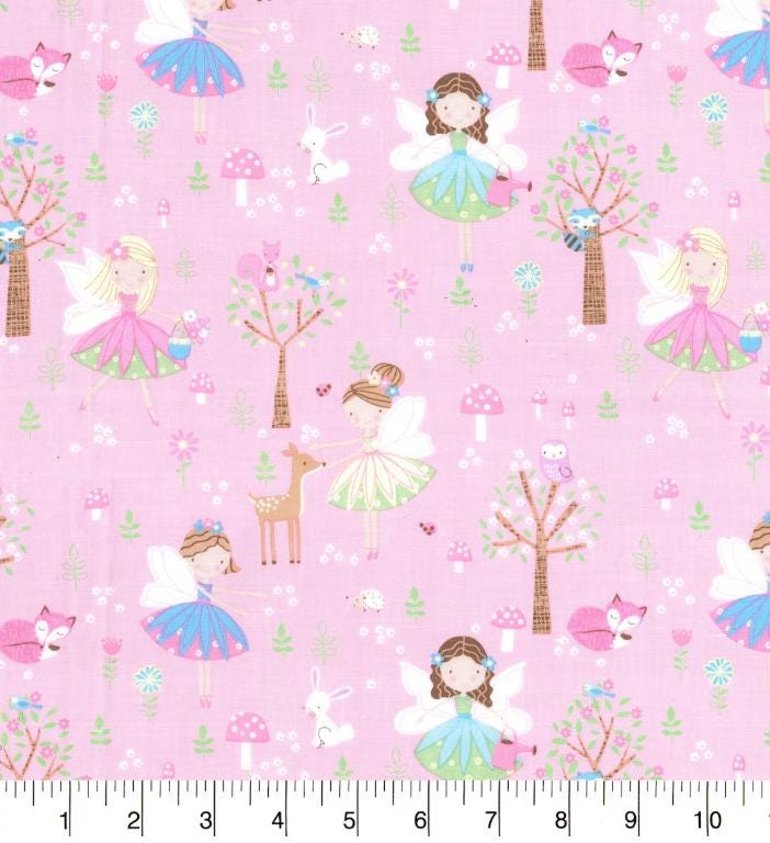 Fabric Traditions Fairies on Pink Cotton Fabric  100% Cotton -