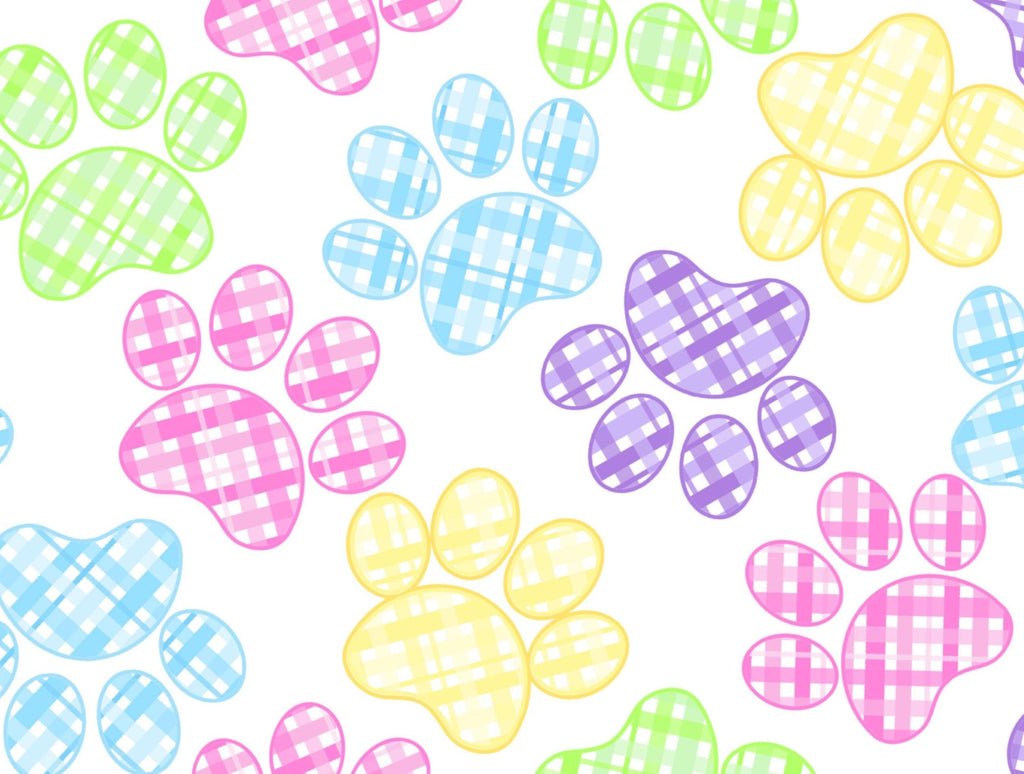 Easter Paw Prints on cotton fabric- 100% Cotton- Drewie Pie Fabrics - Pastel Color - Continuous Cuts