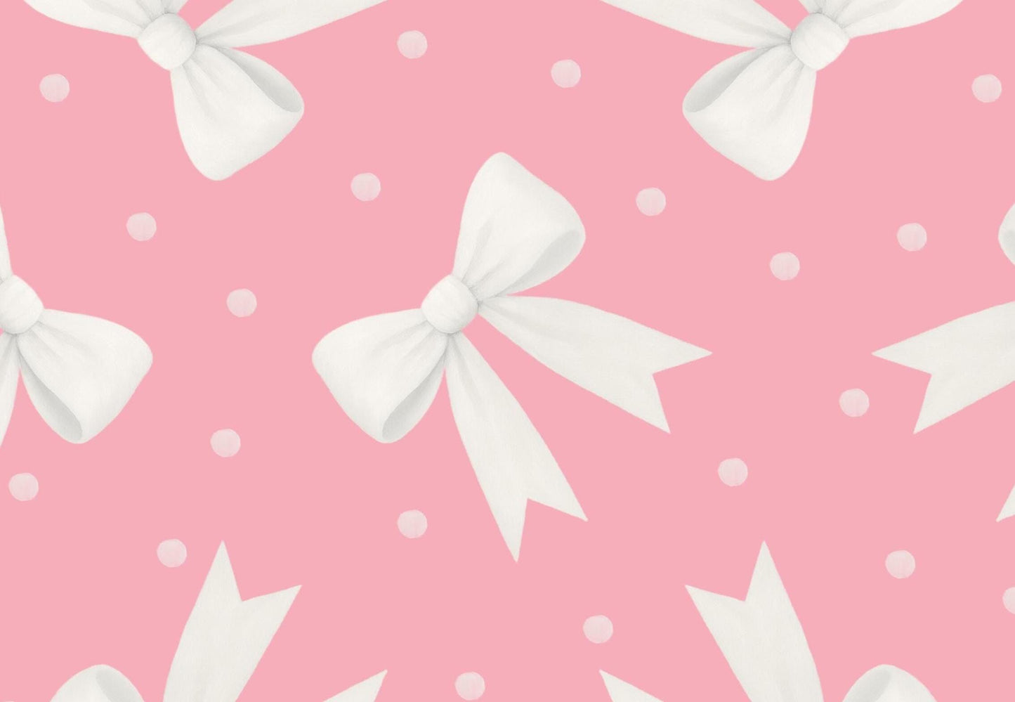 Bows & Dots on Pink 100% Cotton Fabric- continuous cuts - Drewie Pie Fabrics