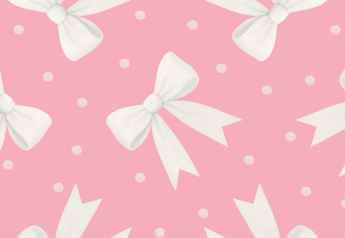 Bows & Dots on Pink 100% Cotton Fabric- continuous cuts - Drewie Pie Fabrics