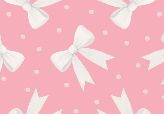 Bows & Dots on Pink 100% Cotton Fabric- continuous cuts - Drewie Pie Fabrics