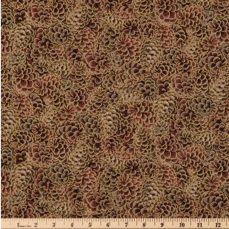 Pinecones Metallic Accent 100% Cotton fabric - Continuous Cuts