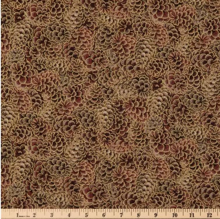Pinecones Metallic Accent 100% Cotton fabric - Continuous Cuts