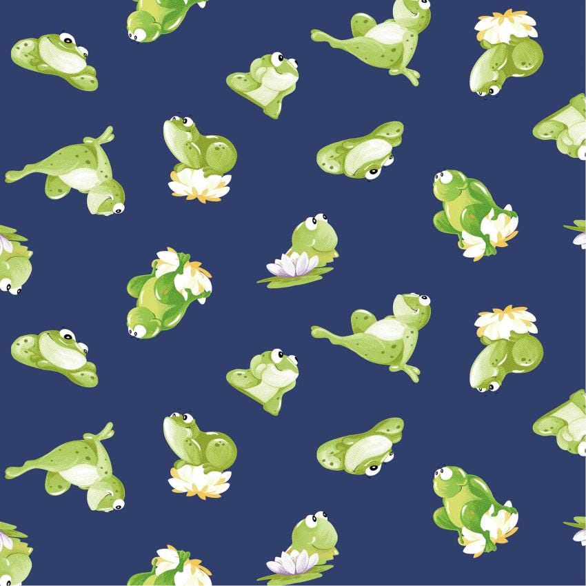 SusyBee Paul’s Pond cotton fabric 100% Cotton- frogs -Tossed Frogs WSBSB20429-780 Blue