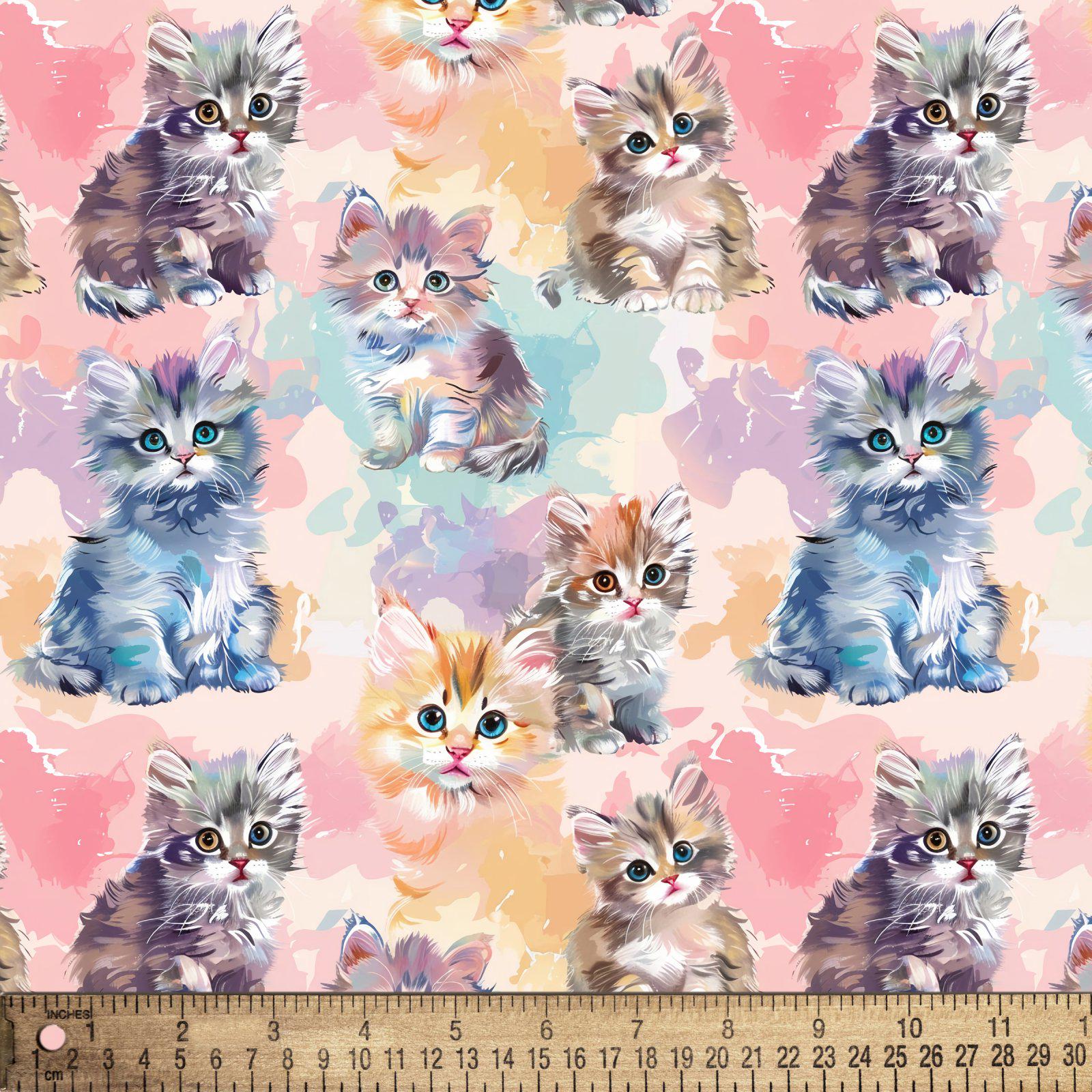 Pastel Cats Cotton Fabric - 100% Cotton- Continuous Cuts DX-7050-5C-1 Multi - Pastel Cat