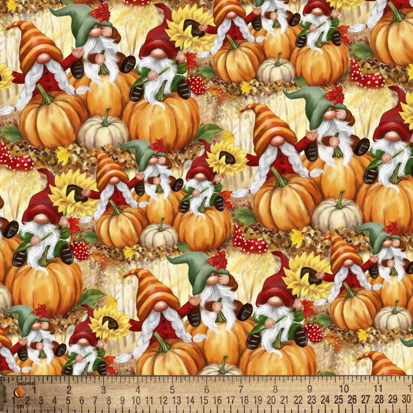 Fall Gnomes Cream Cotton Fabric 100% Cotton - Fall - Gnomes  AL-6633-5C-1 Multi - Fall Gnomes
