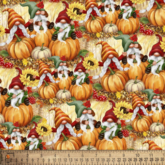 Fall Gnomes Cream Cotton Fabric 100% Cotton - Fall - Gnomes  AL-6633-5C-1 Multi - Fall Gnomes