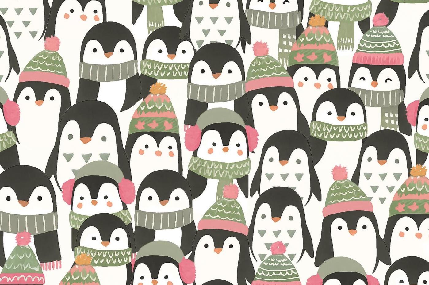 Cozy Penguin Packed Cotton Fabric- Drewie Pie Fabrics