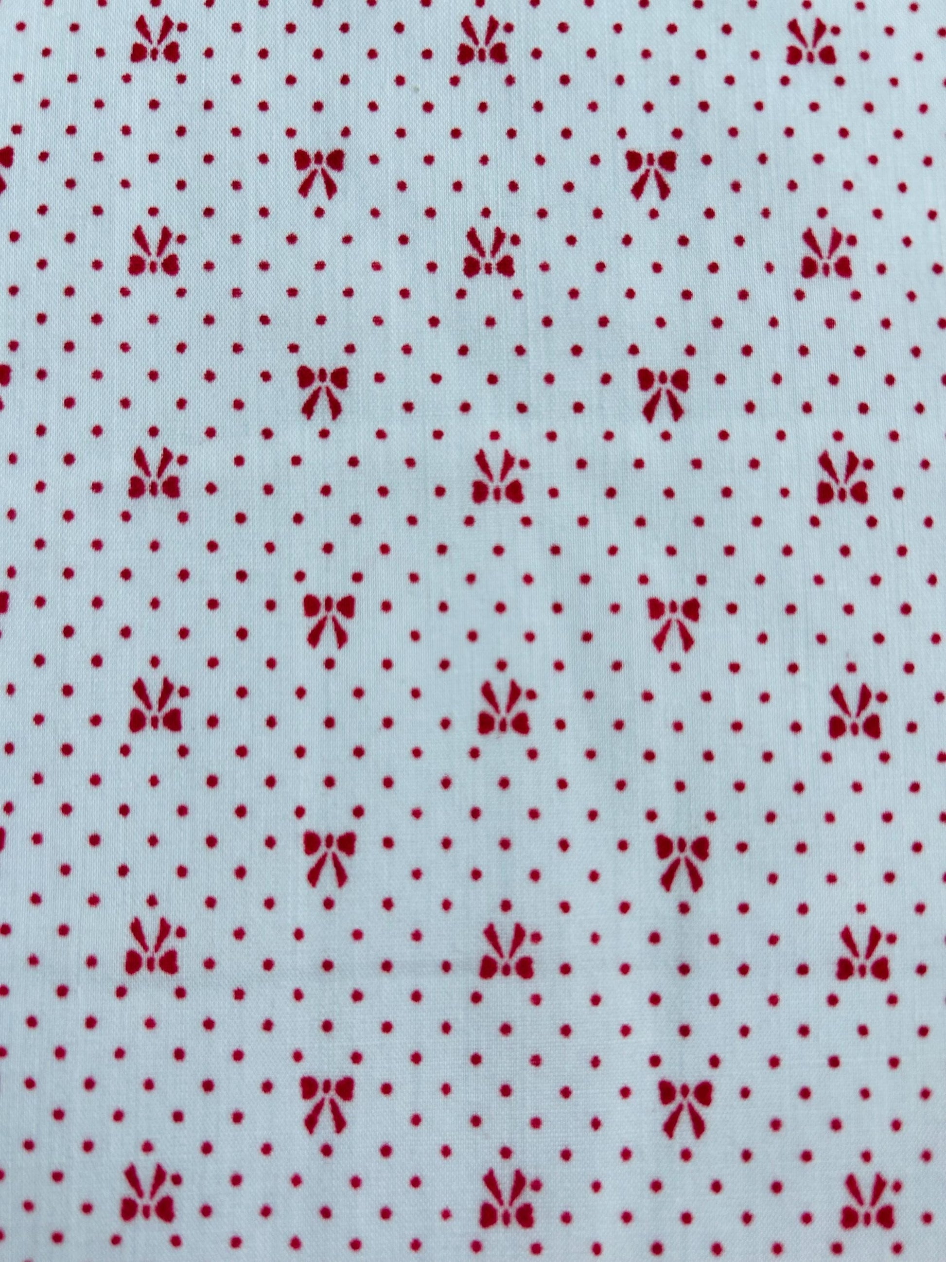 Vintage Red Bows Dots 100% Cotton Fabric- continuous cuts