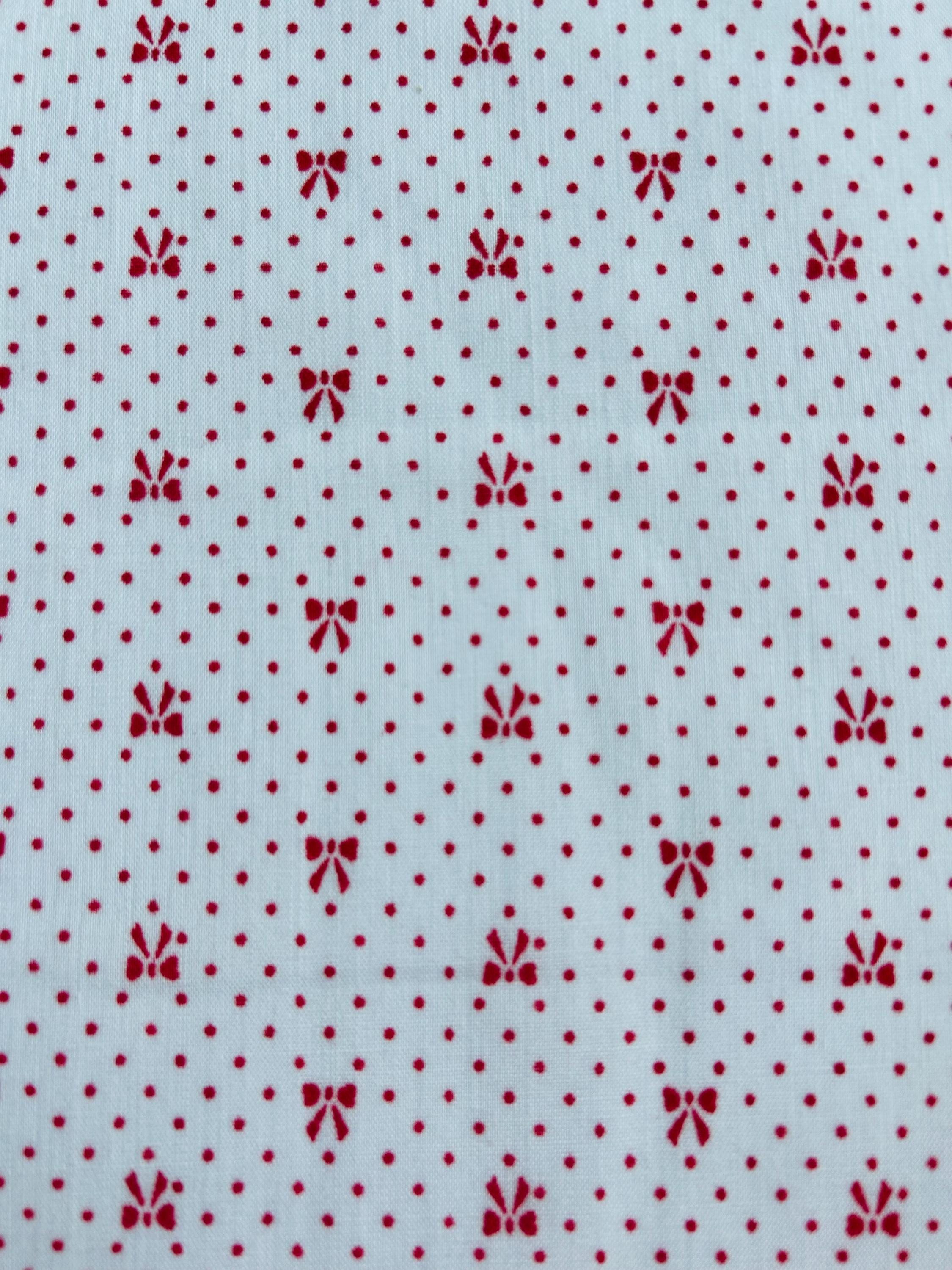 Vintage Red Bows Dots 100% Cotton Fabric- continuous cuts