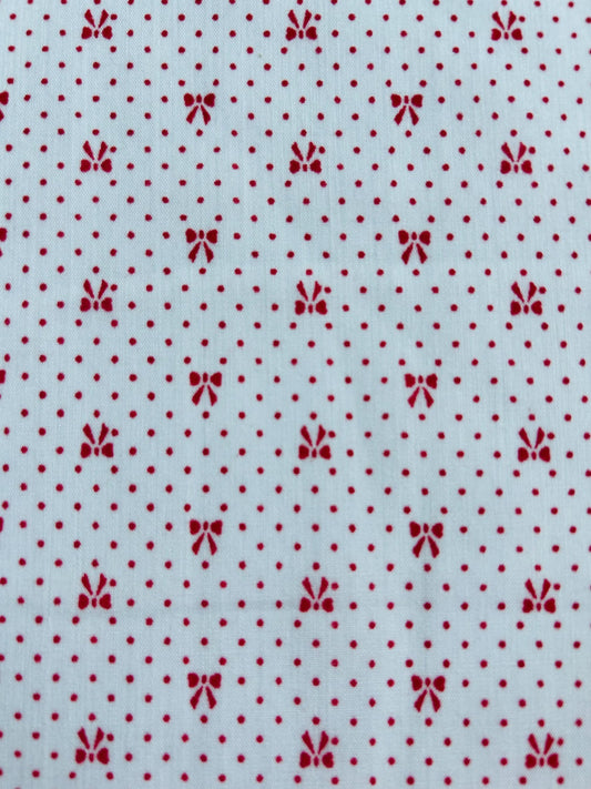 Vintage Red Bows Dots 100% Cotton Fabric- continuous cuts