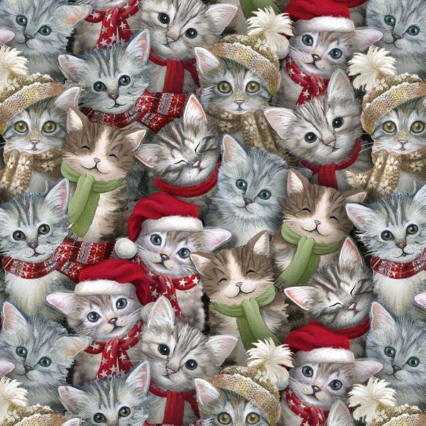 A Purr-fect Holiday Season (Digital) 4065-98 Multi - Cat Crowd- Cotton Fabric - Fat Quarters,- 100% Cotton-by the 1/2 yard