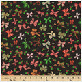 Patterned Christmas Bows 100% Cotton Fabric- continuous cuts - Red and white on Black