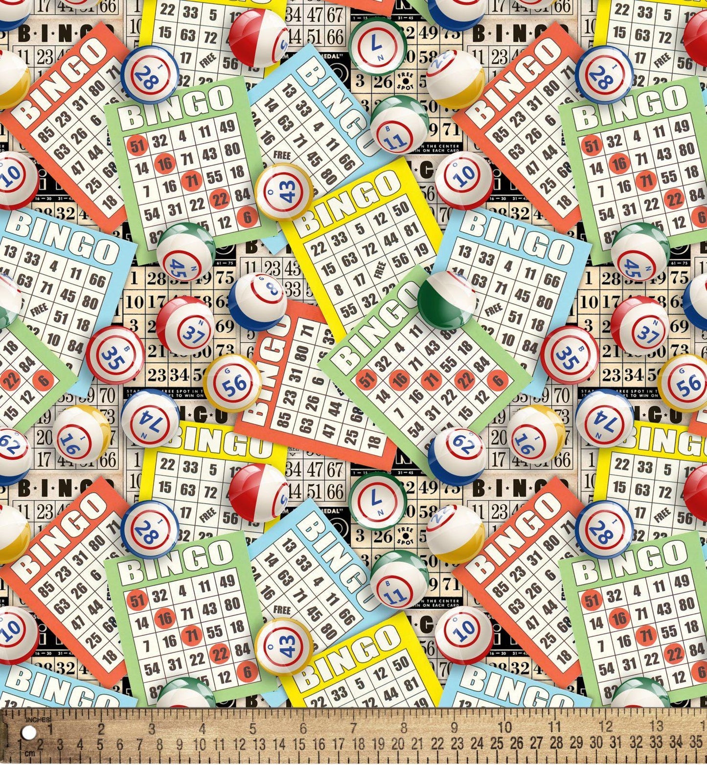 Vintage Bingo Cards Cotton Fabric  100% CottonDX 6318 4C