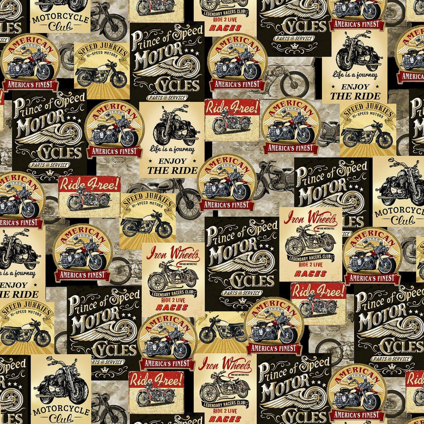 Vintage Motorcycle Cotton fabric - 100% cotton- material-  Timeless Treasures FUN-CD8049 Planes, Trains, Trucks