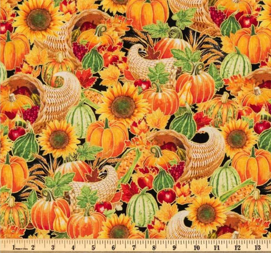 Metallic Accent Harvest Floral 100% Cotton Fabric - Continuous Cuts