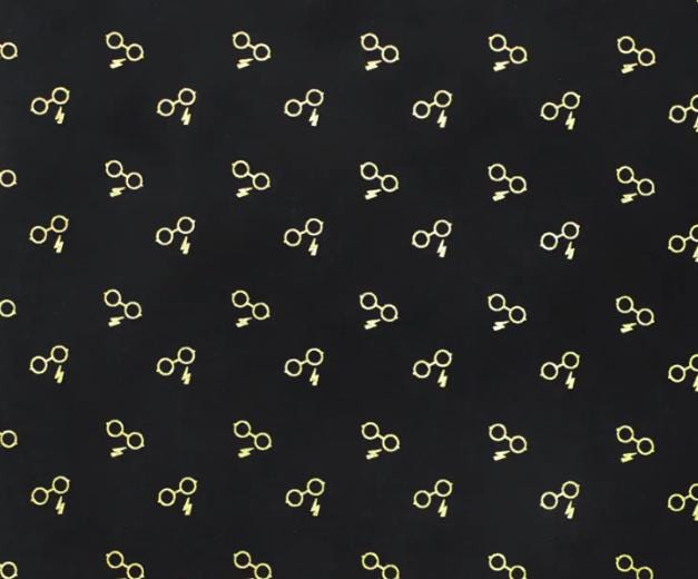 Harry Potter's Glasses and Bolt w/Metallic 100% Cotton Fabric - Continuous Cuts Licensed Fabric