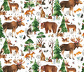 Who Lives in the Woods? Cotton fabric- - 100% Cotton - Continuous cuts- Deer Bear Bird Bunny Elizabeth Studios Fabric