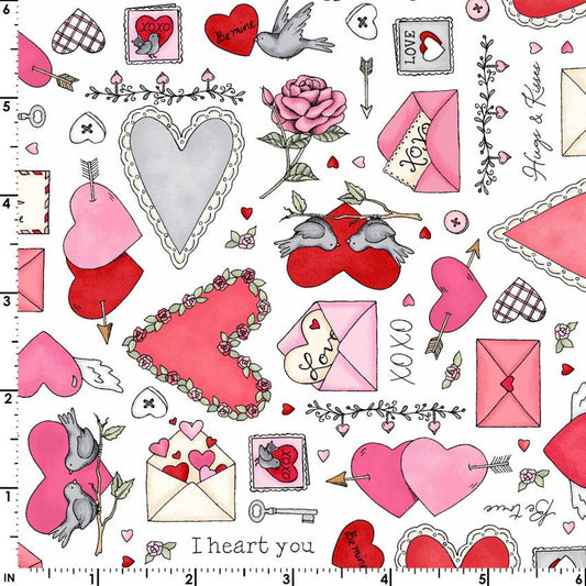 I Heart You Valentine Cotton Fabric- 100% Cotton - Continuous Cuts -MAS10760-W