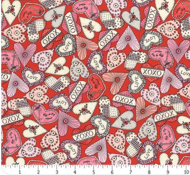 I Heart You Valentine Cotton Fabric- 100% Cotton - Continuous Cuts -MAS10761-R