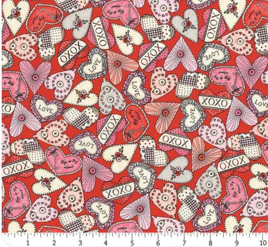 I Heart You Valentine Cotton Fabric- 100% Cotton - Continuous Cuts -MAS10761-R