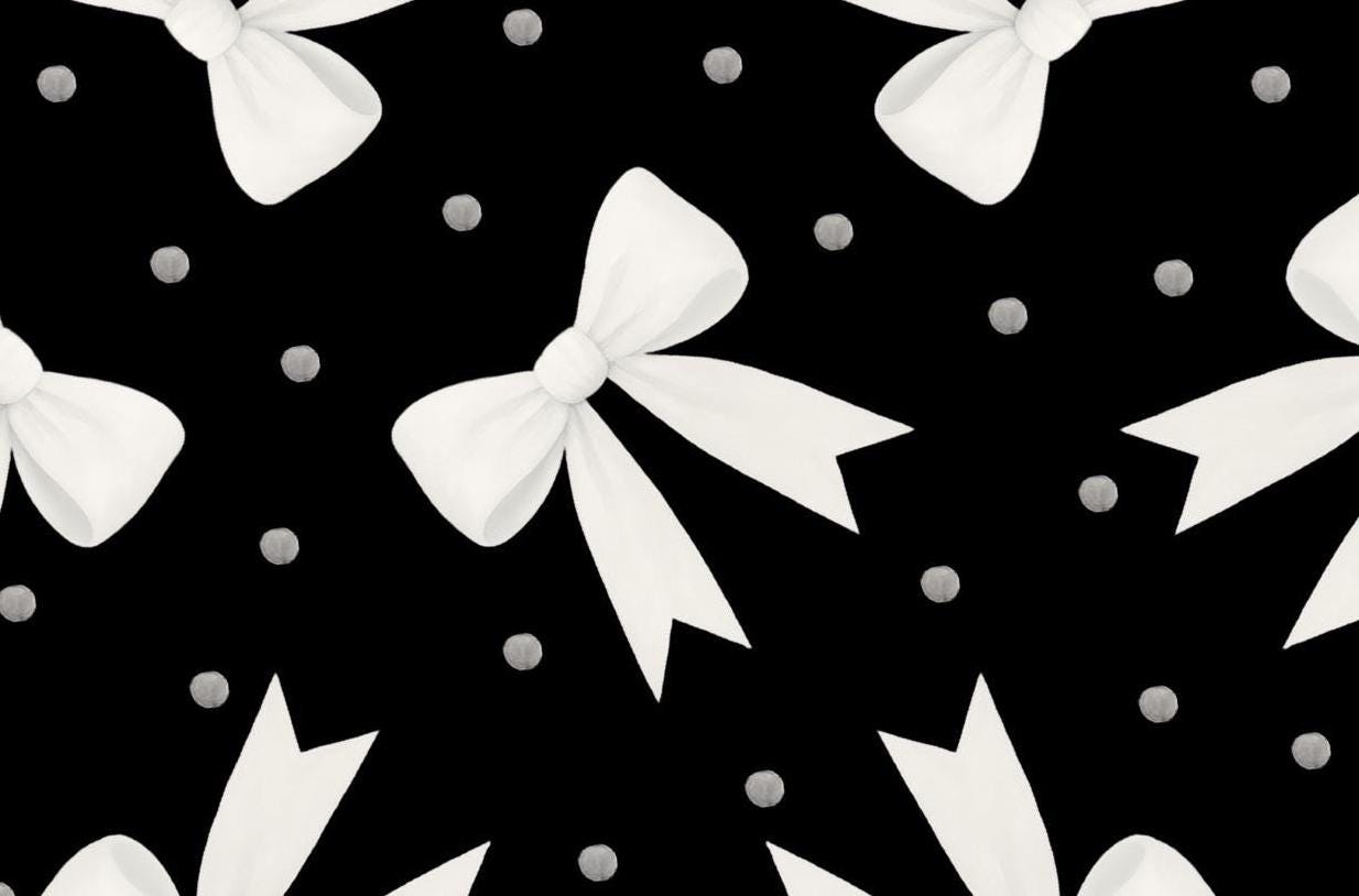 Bows and Dots on Black 100% Cotton Fabric- continuous cuts - Drewie Pie Fabrics