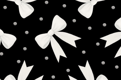 Bows and Dots on Black 100% Cotton Fabric- continuous cuts - Drewie Pie Fabrics