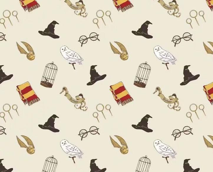 MINKY Camelot Harry Potter Icons on Cream Minky Fabric- 100% Polyester Licensed Fabric