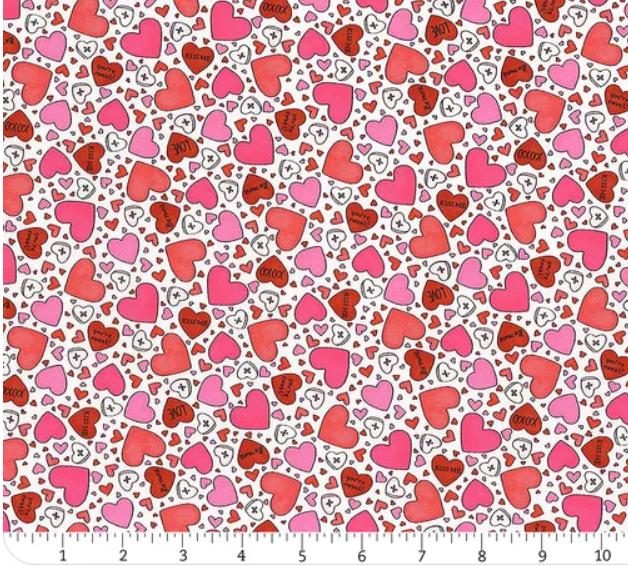 I Heart You Valentine Cotton Fabric- 100% Cotton - Continuous Cuts -MAS10763-W